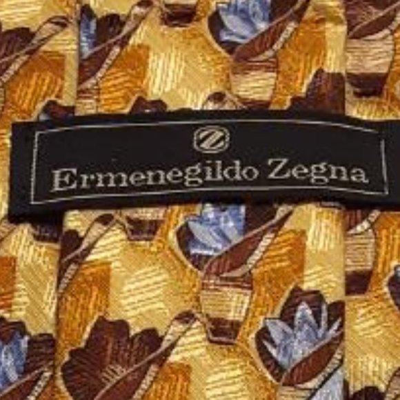 Ermenegildo Zegna Golden Blues Brown 100% Silk Tie - Picture 9 of 9